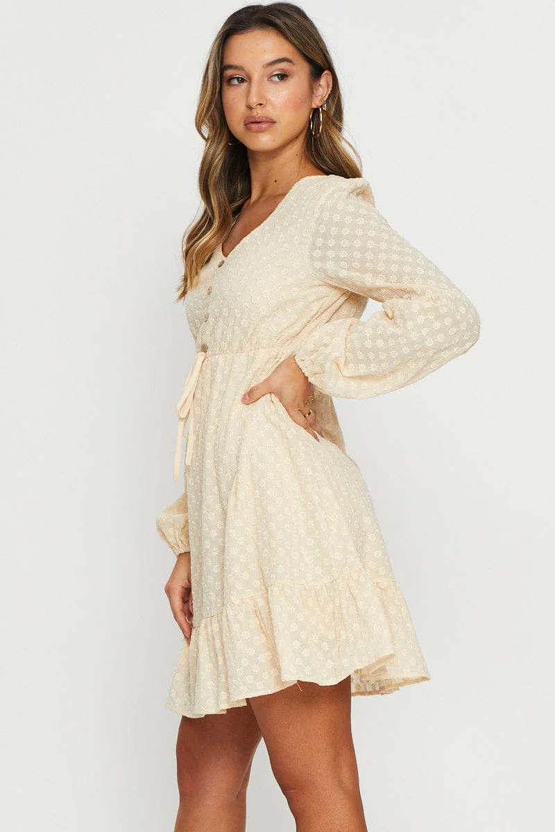 Beige Mini Dress Long Sleeve