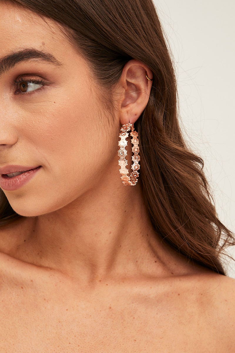 Gold Daisy Hoop Earrings