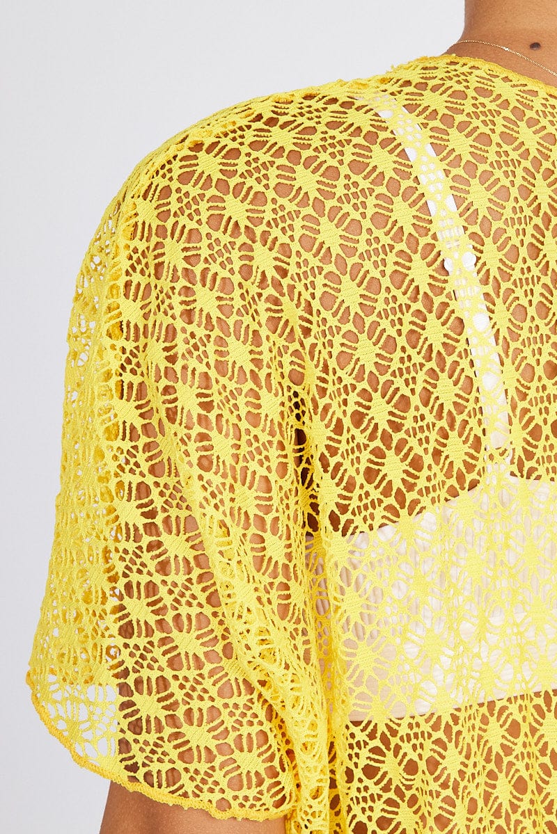 Yellow Crochet Cardigan Short Sleeve