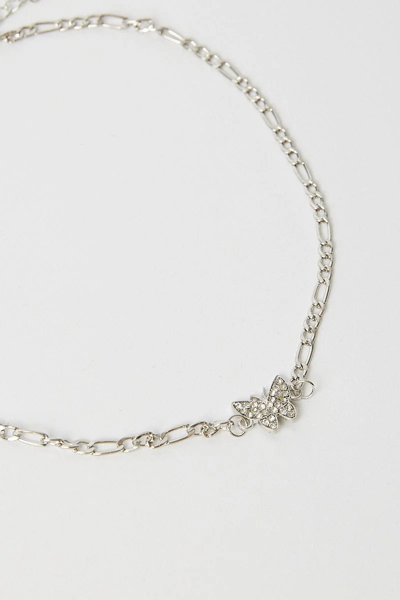 Grey Butterfly Detail Chain Necklace