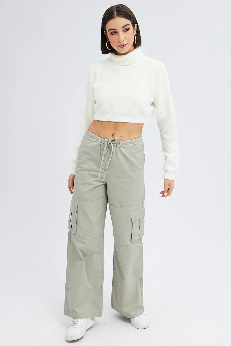 Grey Cargo Pants Wide Leg