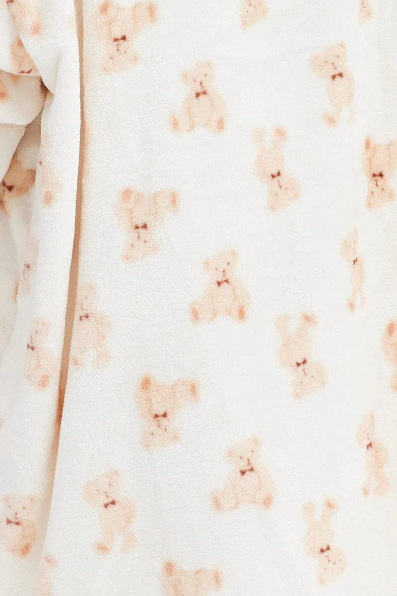 Print Teddy Bear Fluffy Cosy Blanket Hoodie PJ