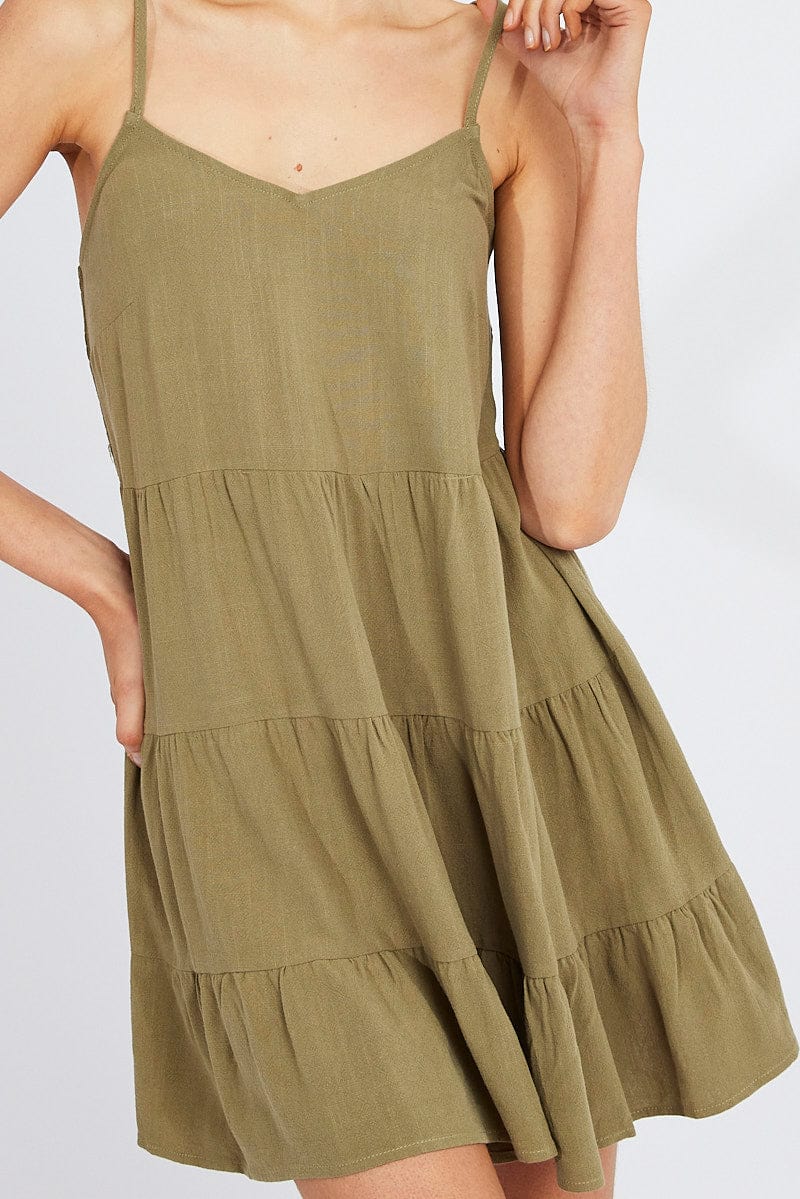 Green Fit and Flare Dress Sleeveless Tiered