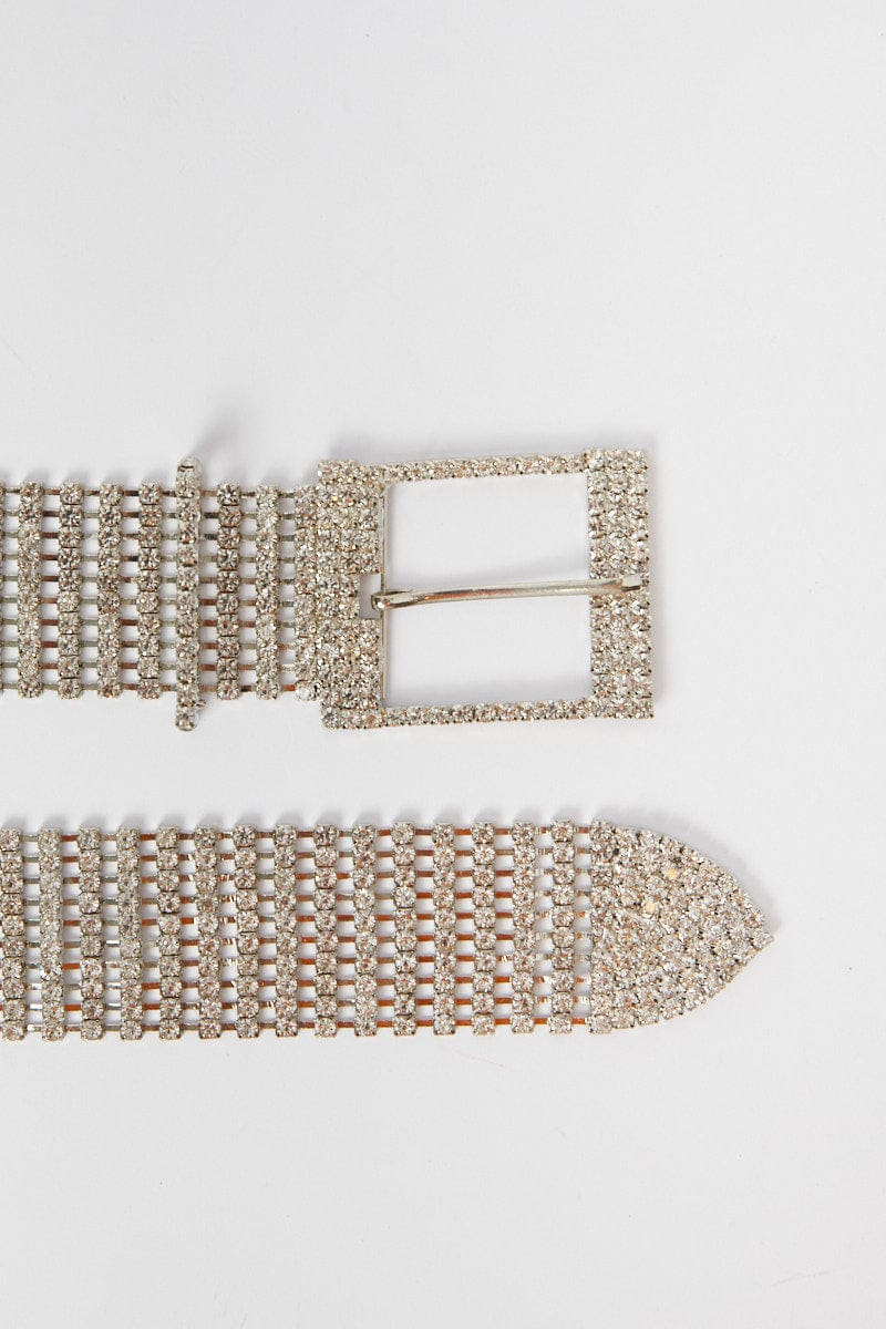 Silver Rhinestone Detail Buckle Belt