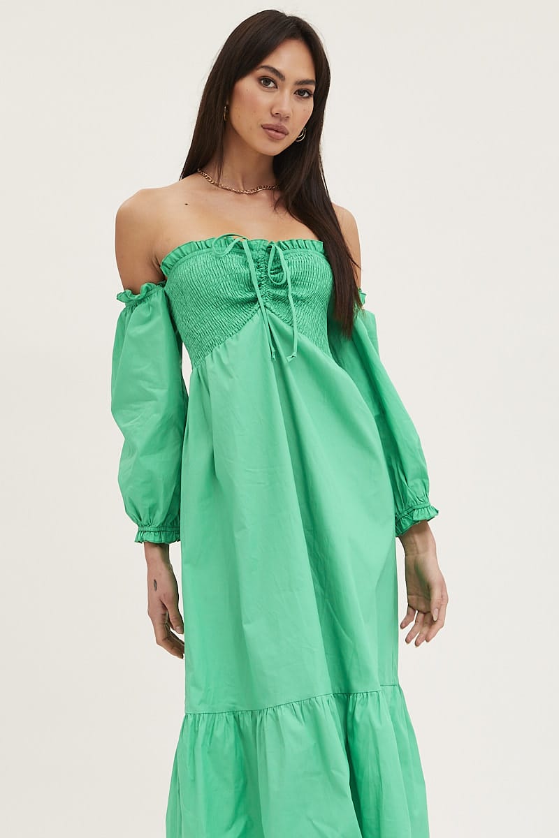 Green Dress Off Shoulder Maxi