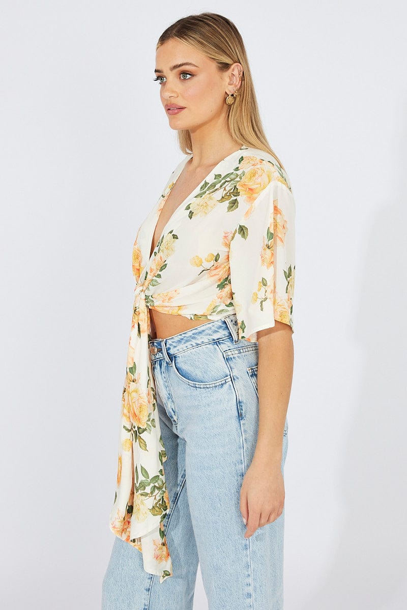 Yellow Floral Front Tie Bolero