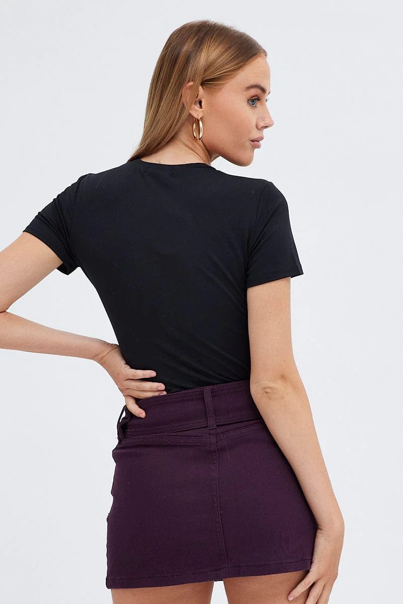 Purple Mini Skirt Belted Low Rise