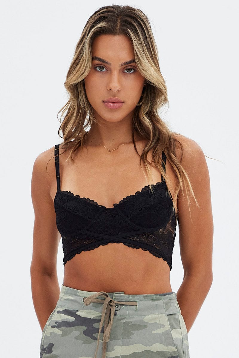 Black Lace Corset Singlet Crop