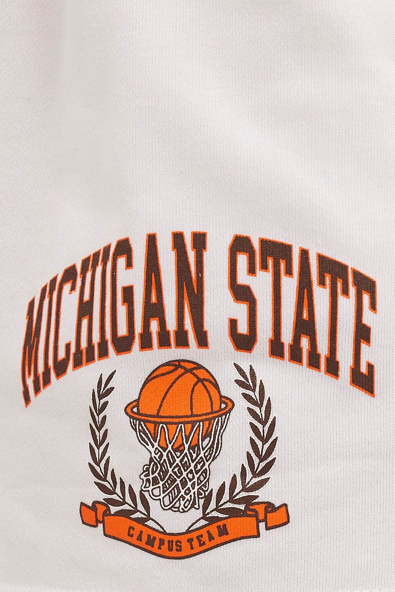 White Track Shorts Michigan State Graphic High Waist