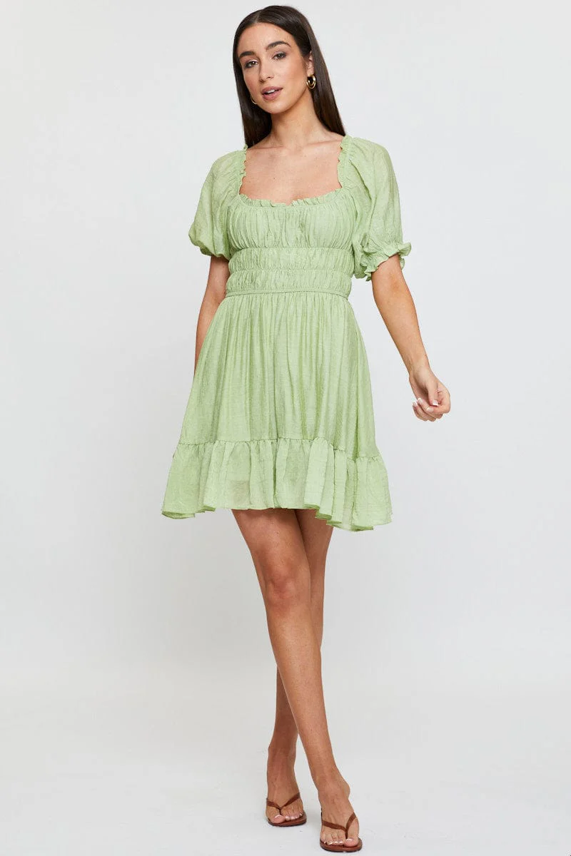Green Dress Short Sleeve Mini