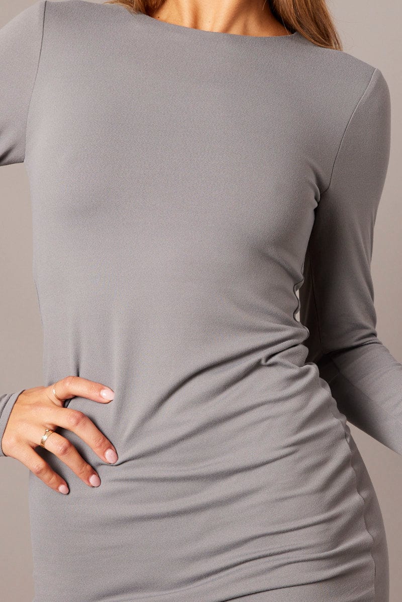 Grey Dress Long Sleeve Crew Neck Supersoft