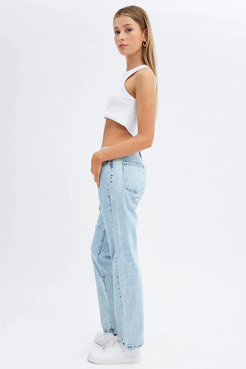 Denim Low Rise Jeans Straight Fold Down Waist