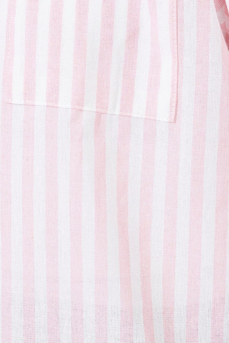 Pink Stripe Shirt Short Sleeve Collared Neck