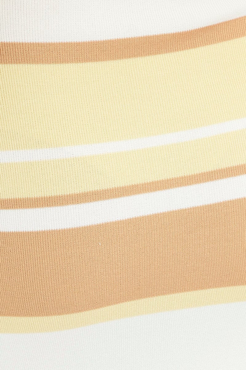 Yellow Stripe Knit Dress Midi Sleeveless