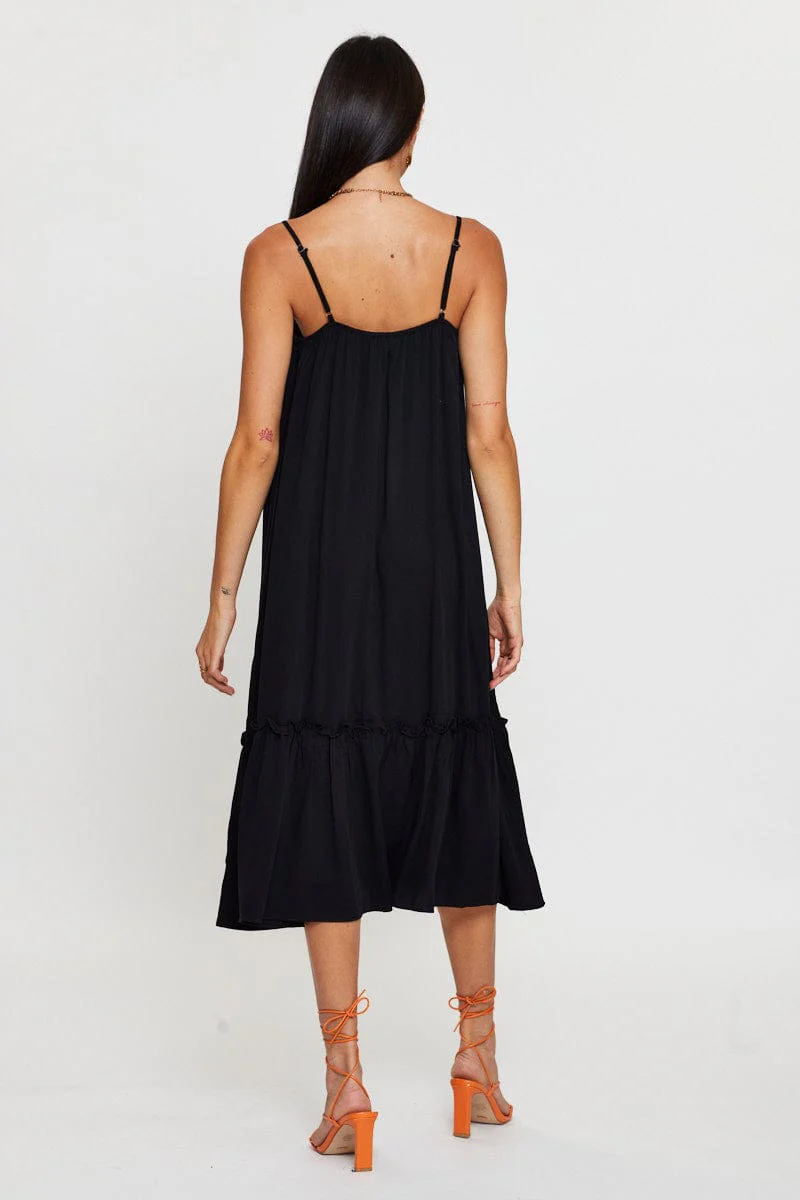 Black A Line Dress Sleeveless Midi