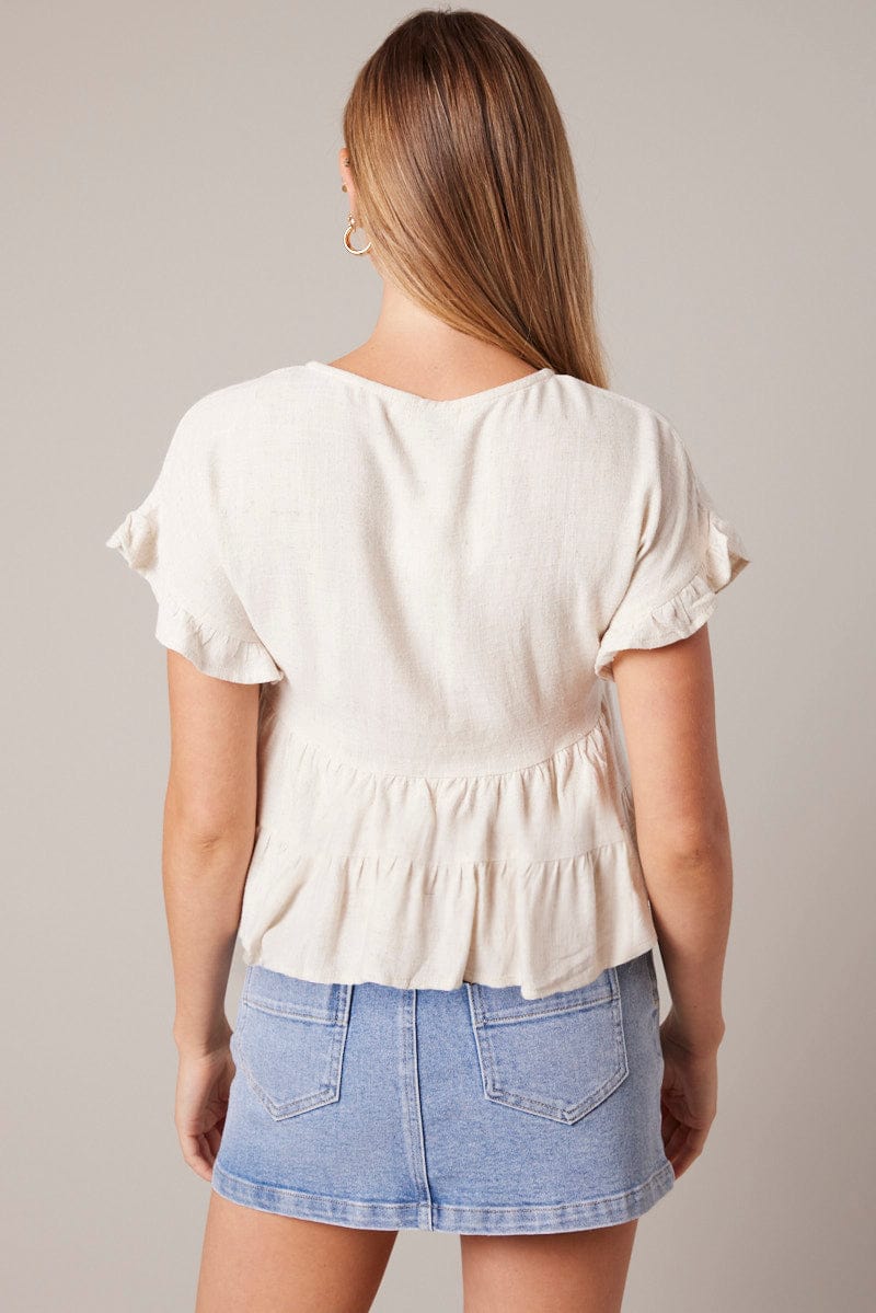 Beige Tiered Top Short Sleeve