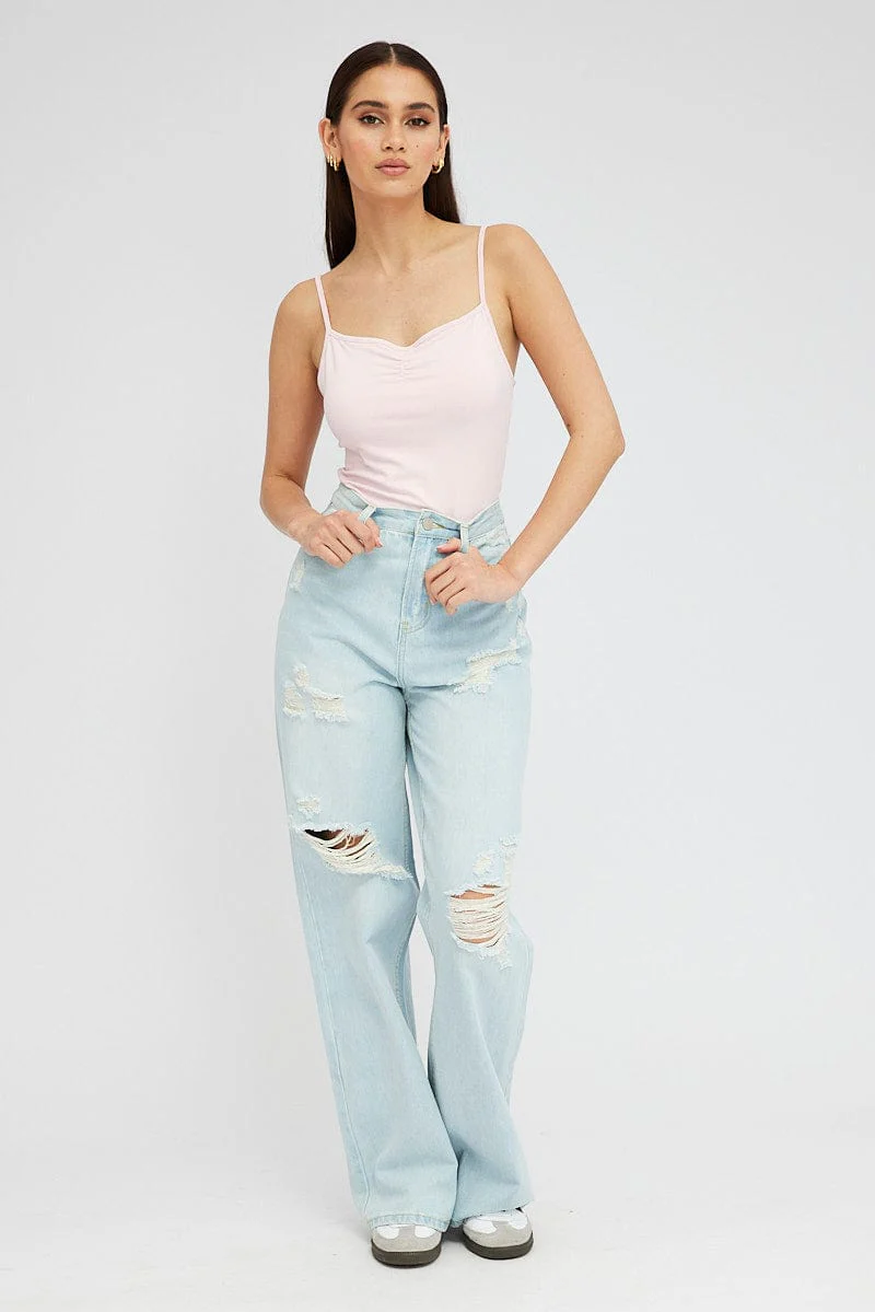 Denim Baggy Jeans High Rise Ripped