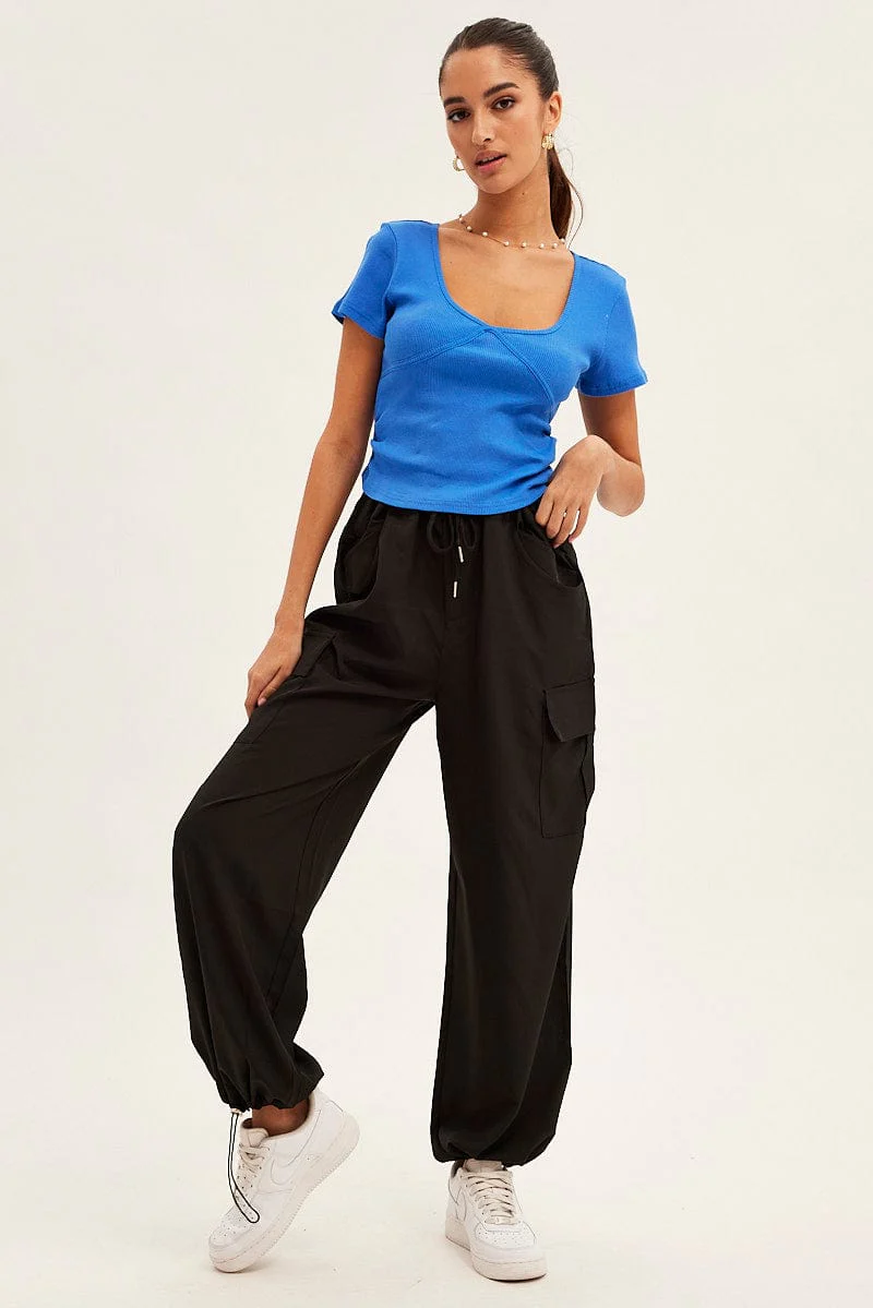 Blue T Shirt Short Sleeve V Neck