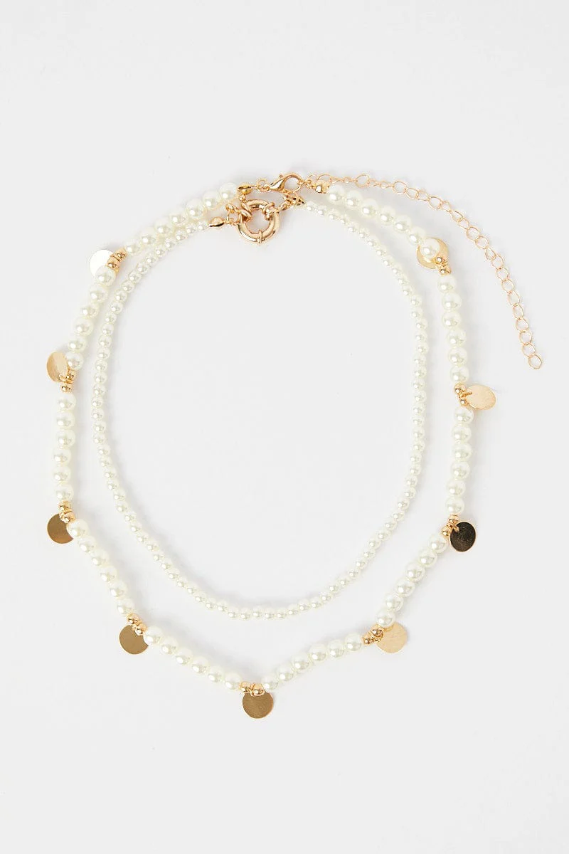 Gold Faux Pearl Layered Necklace