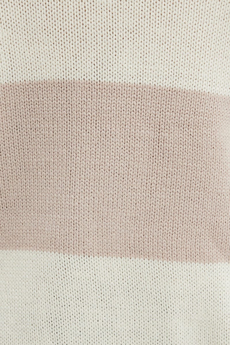 Stripe Knit Top Long Sleeve Round Neck Colour Block