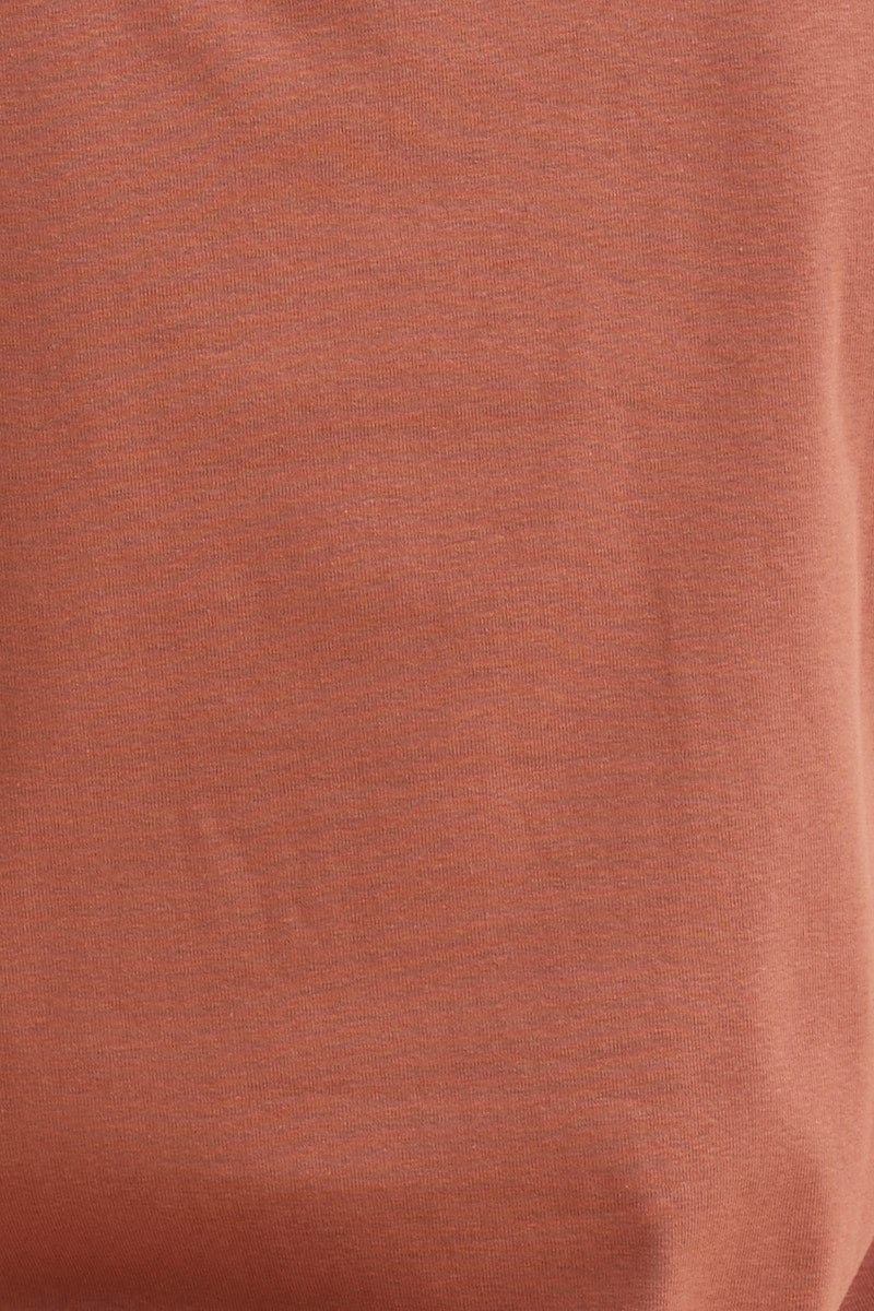 Brown Sleeveless Tank Cotton Crew Neck Curved Hem