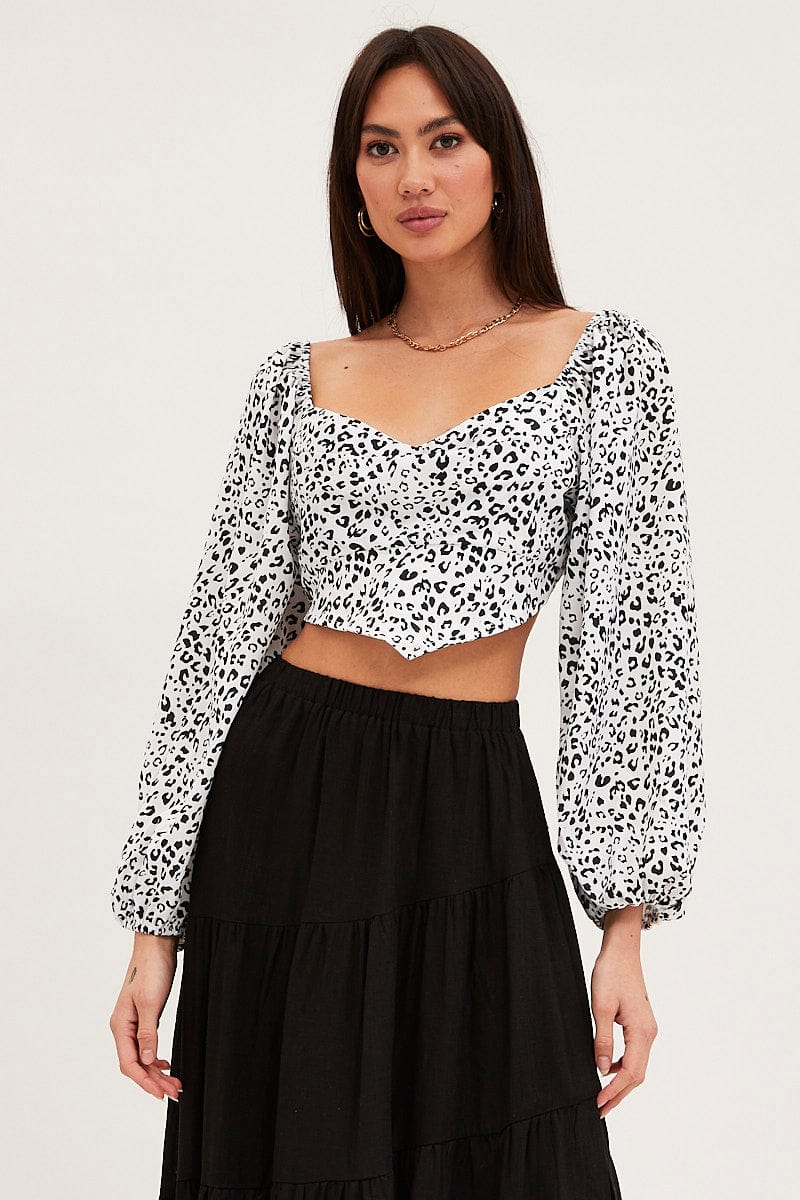 Print Puff Sleeve Top Long Sleeve