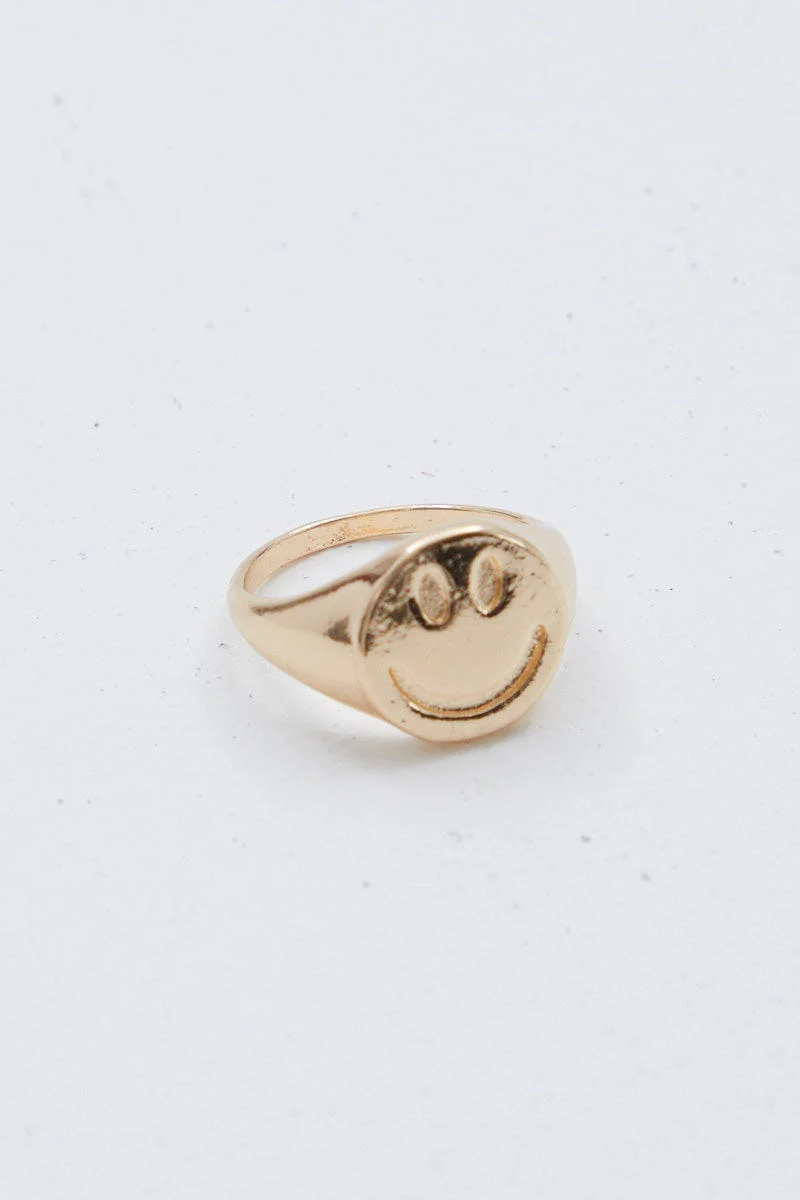 Gold Smily Face Chunky Ring