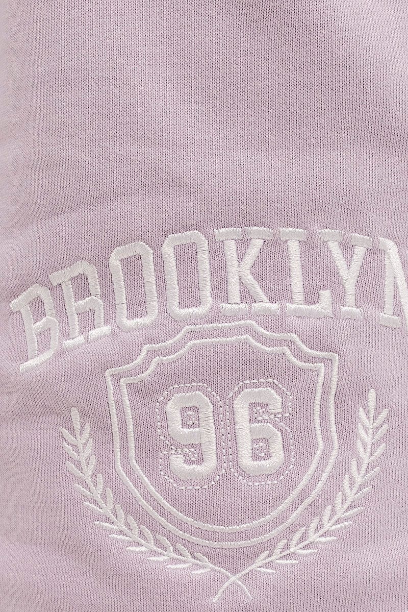 Purple Track Short Sweat Brooklyn Varsity Embroidery