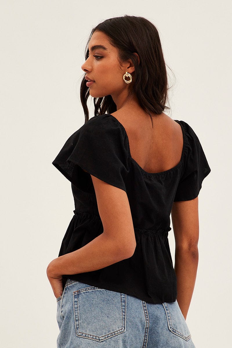Black Bell Sleeve Peplum Top