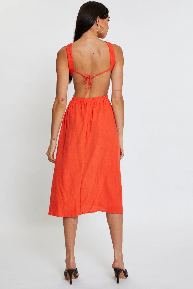 Orange Midi Dress Sleeveless