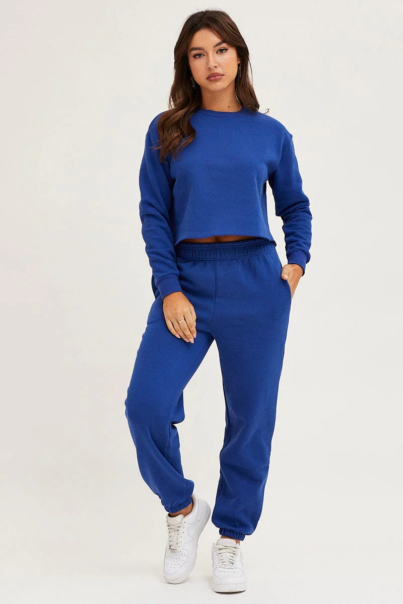 Blue Track Pants High Rise