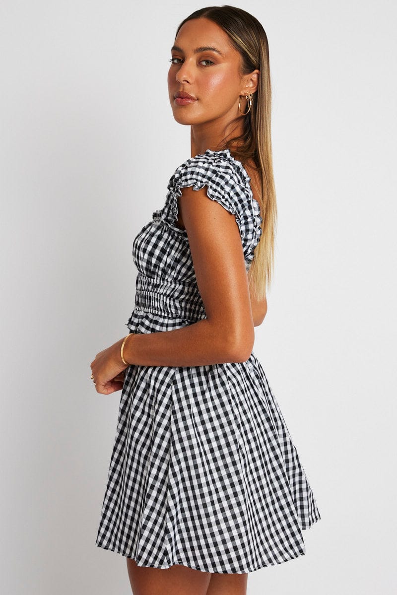 Black Check Fit And Flare Dress Sleeveless