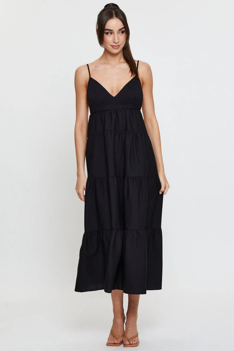 Black Maxi Dress Sleeveless V Neck