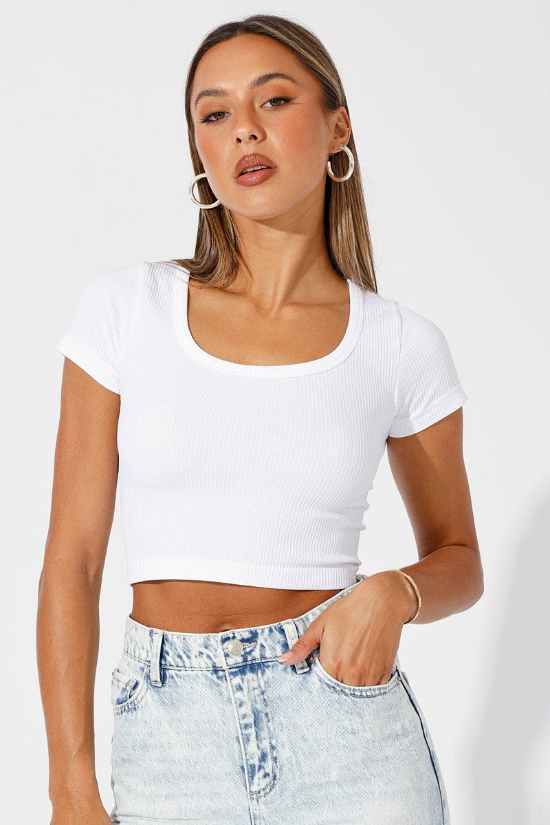 White T Shirt Short Sleeve Round Neck Seamless