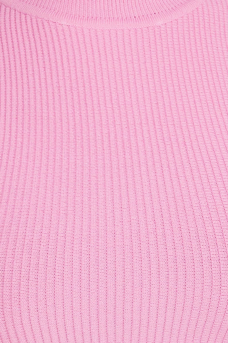 Pink Knit Top Ribbed High Neck