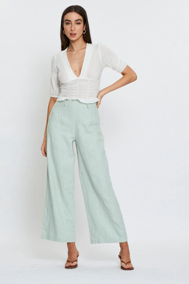 White Crop Top V-Neck