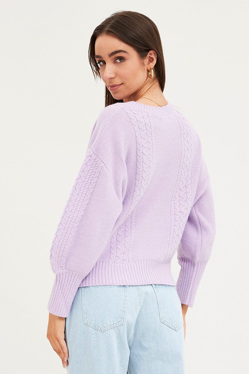 Purple Knit Top Long Sleeve Cable