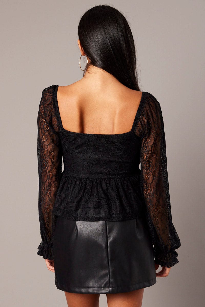 Black Peplum Top Long Sleeve Lace