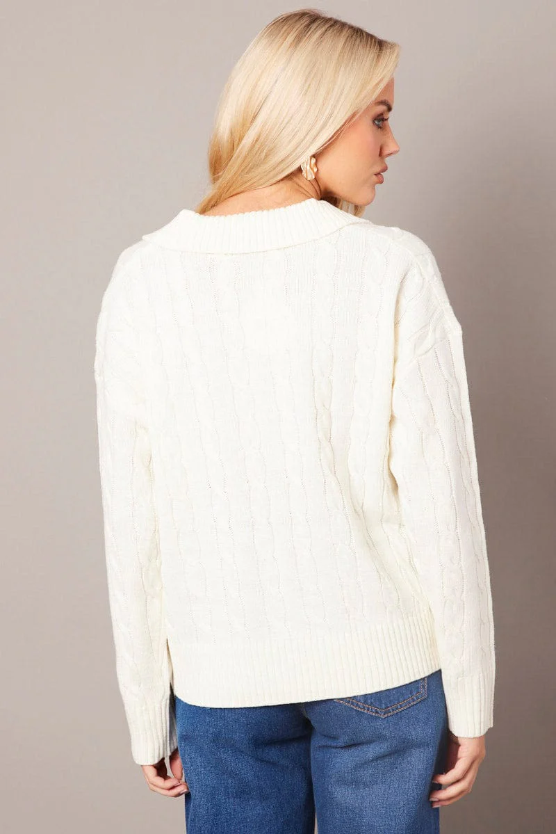 White Cable Knit Long Sleeve