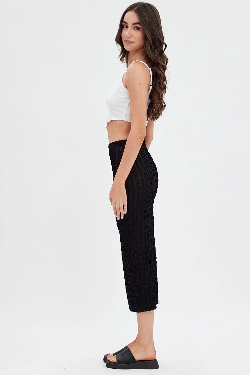 Black Textured Midi Skirt