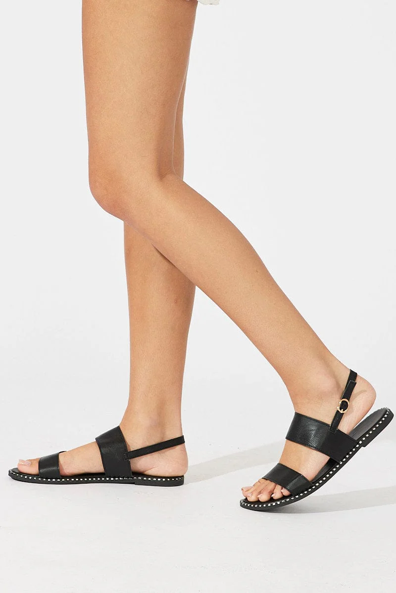 Black Strap Flat Sandals