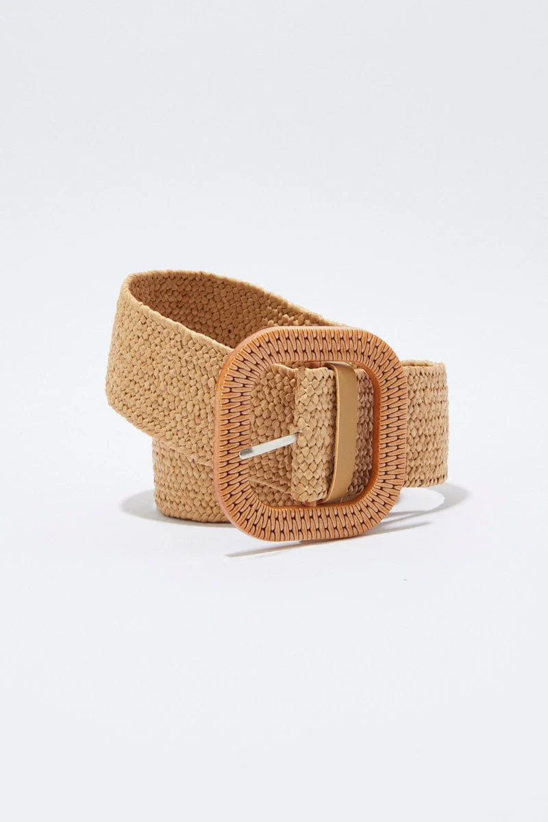 Beige Woven Crochet Belt