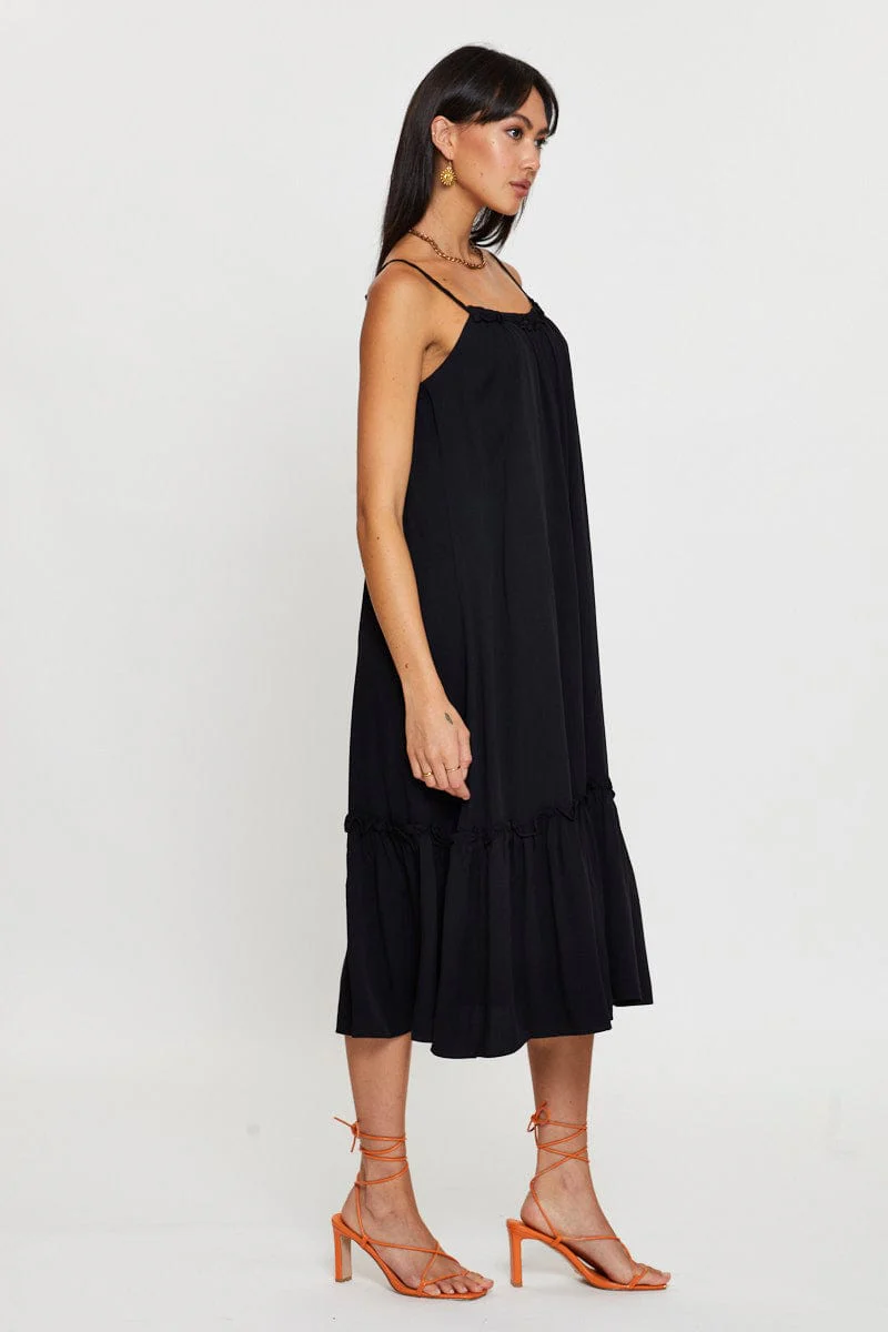 Black A Line Dress Sleeveless Midi