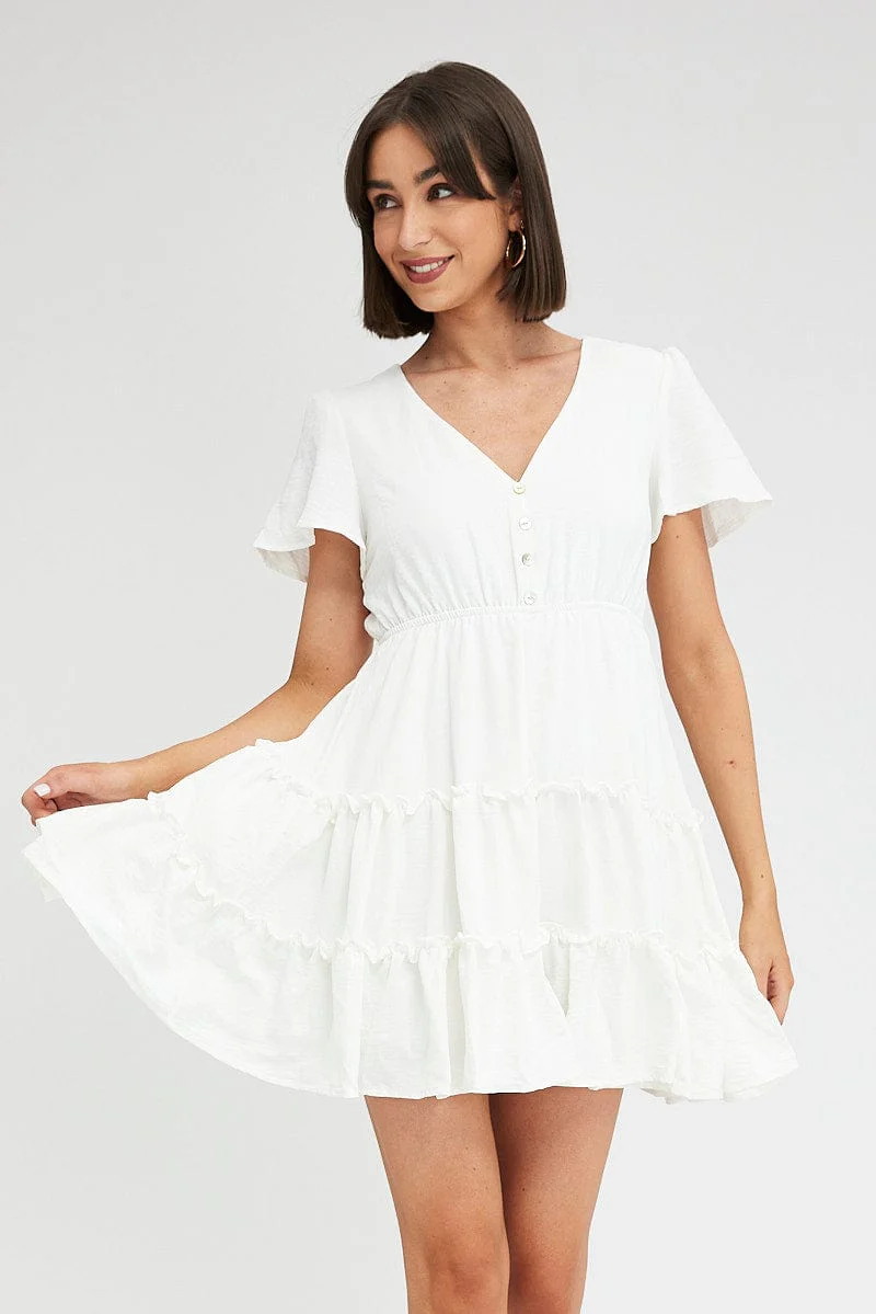 White Fit And Flare Dress Short Sleeve Mini