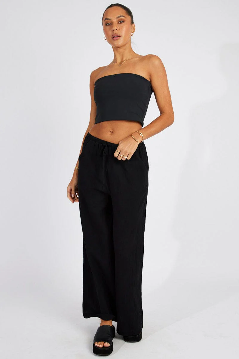 Black Wide Leg Pants High Rise