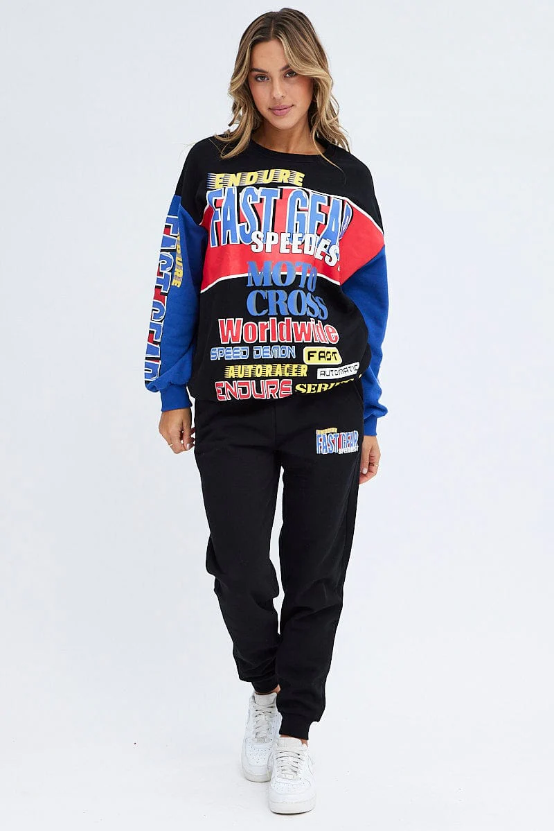 Black Track Pants High Rise Jogger