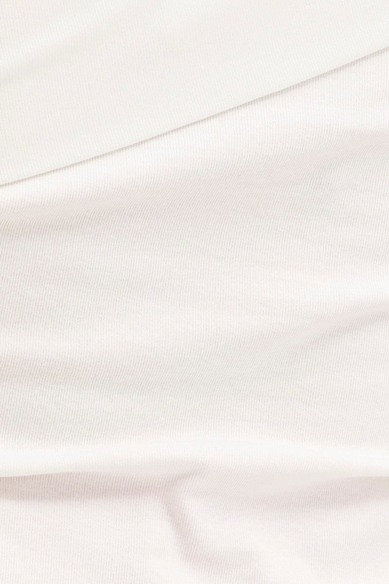 White Top Short Sleeve Asymmetric Neckline Cotton Jersey