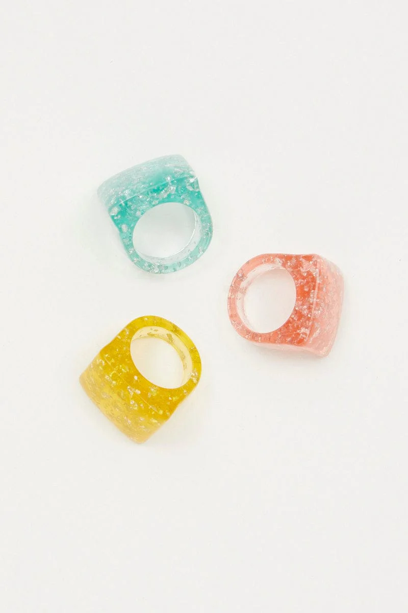 Multi 3 Piece Chunky Glitter Ring Set