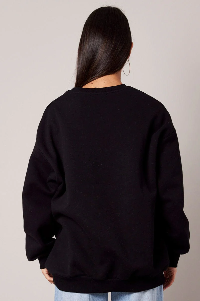 Black Graphic Sweater Long Sleeve