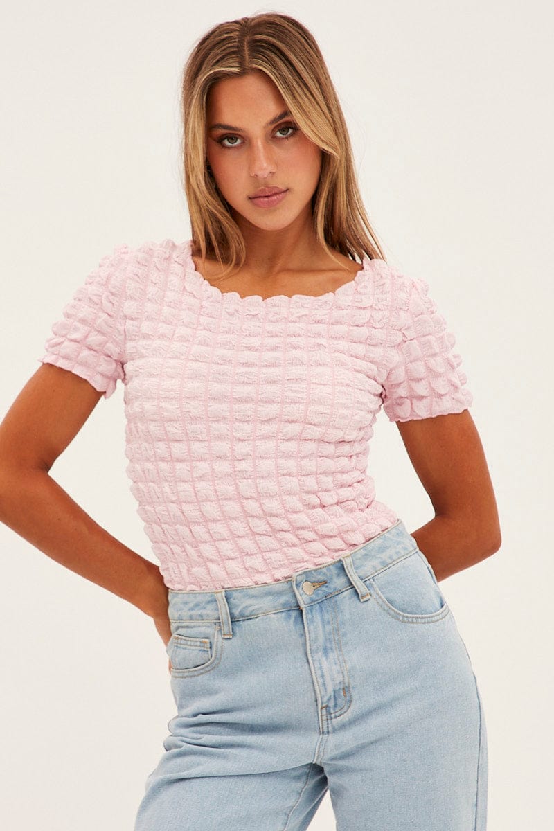 Pink Textured Crop Top